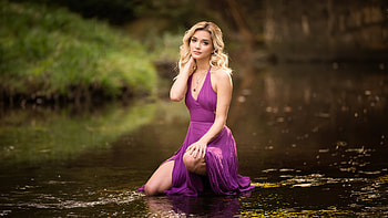 Beautiful Girl In A Purple Dress Looking At Viewer, purple-dress, cute, girls, model HD wallpaper