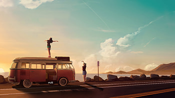 Arcadia And Adeline Roadtrip, artist, artwork, art, digital-art, ai, van, artstation HD wallpaper