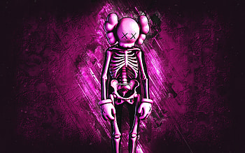Fortnite Pink KAWS Skeleton Skin, Fortnite, main characters, pink stone background, Pink KAWS Skeleton, Fortnite skins, Pink KAWS Skeleton Skin, Pink KAWS Skeleton Fortnite, Fortnite characters HD wallpaper