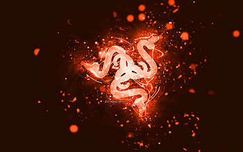 Razer orange logo, , orange neon lights, creative, orange abstract background, Razer logo, brands, Razer HD wallpaper
