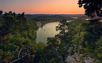 Nature, Trees, Sunset, Mountains, Lake, Height, Evening, View, From Above, Above, Stony, Driftwood HD wallpaper