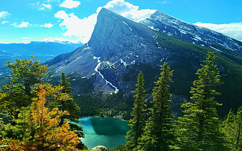 Ha Ling peak, Canmore, river, clouds, trees, sky, alberta, forest, canada HD wallpaper