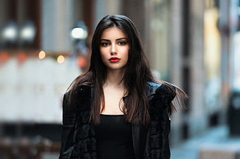 Beautiful, woman, model, red lips HD wallpaper
