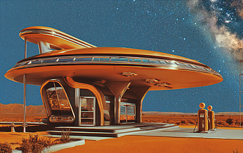 Futuristic Vintage Sci-Fi Gas Station in Desert -, Sci Fi, gas station, desert, futuristic, vintage HD wallpaper