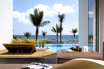 Summer Time, sea, room, window, summer, trees, view, sky, resort, ocean HD wallpaper