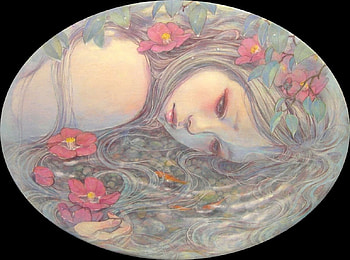 Mermaid, miho hirano, girl, summer, fantasy, flower, red, luminos, water, siren HD wallpaper