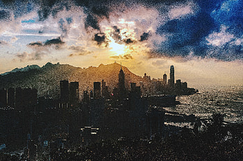 Bird Eye View Of City Near Ocean During Sunset, city, buildings, sunset, nature HD wallpaper