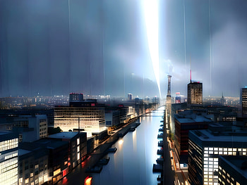 Night cityscape in the rain with a lightning, night, cityscape, AI Art, Anime, city, anime night, anime city HD wallpaper