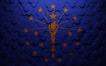 Flag of Indiana, honeycomb art, Indiana hexagons flag, Indiana, 3d hexagons art, Indiana flag HD wallpaper