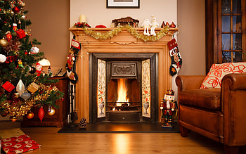 Christmas Fireplace, Holiday cheer, Festive ornaments, Warm fire HD wallpaper