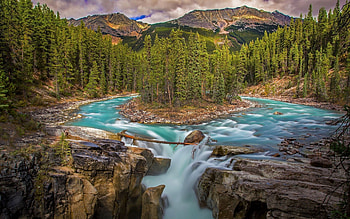 Enchanted Forest River Waterfalls, Waterfalls, Rocks, Trees, Rivers, Nature, Forests, Mountains HD wallpaper