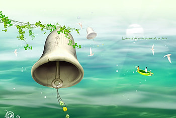 For Whom The Bell Tolls, bell, abstract, moon, fantasy, rowboat, sky, water HD wallpaper