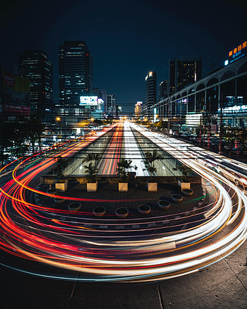 Cities, Night, City, Lights, Road, Long Exposure HD phone wallpaper