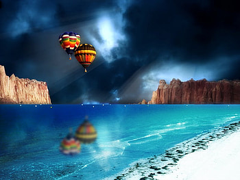 R Balloons in the Antartic Continent, night, blue, coasts, spectacular, awesome, gourgeous, beaches, colors, iceberg, reflections, beauty, nice, earth, balloons, painting, fantastic, amazing, incredible, frozen, art, fabulous, reflected, beautiful, majesty, fantasy, icy, lights, cool, paint, nature, sky, ice HD wallpaper