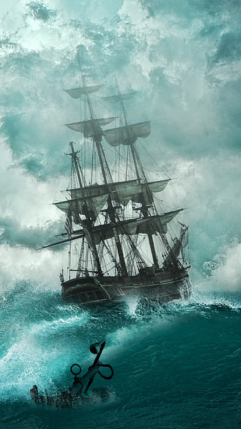 Ghost Ship, Shipwreck scene, Ultra , background HD phone wallpaper