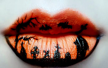 Creepy Halloween Lips Art , Bats, Orange, Art, Tree, Halloween, Lips, Creepy HD wallpaper