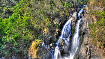 marvelous cascading waterfall in mexico r, trees, waterfall, r, cascade, cliff, rocks HD wallpaper