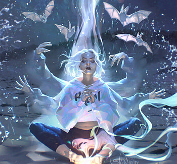 Love spell, blue, spell, fantasy, love, pauline voss, luminos, girl, witch, bat HD wallpaper