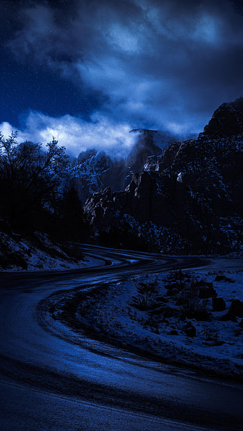 Nature, Night, Mountain, Road, Starry Sky HD phone wallpaper