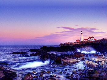 Lighthouse on the Shore, shore, lighthouse, sky, water HD wallpaper