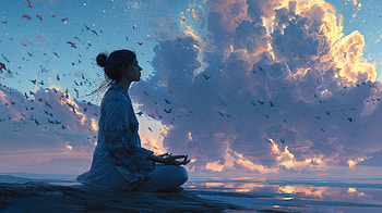 : Tranquil Woman — Peaceful Energy, Meditation, Beach HD wallpaper