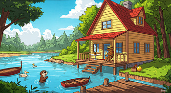 **Serene Lake House - Ultra **, lake house, cabin, river, nature, Animal HD wallpaper