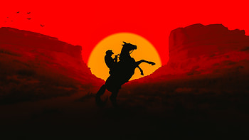 Red Dead Redemption Sunset Silhouette - Western Cowboy, video game, Red Dead Redemption, western, wild west, cowboy HD wallpaper