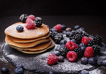 Pancakes, Fruit, Blackberries, Raspberry HD wallpaper