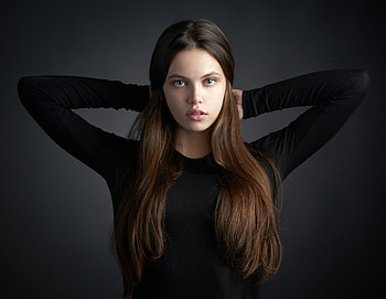 Cute and beautiful, woman, black clothing, girl model HD wallpaper