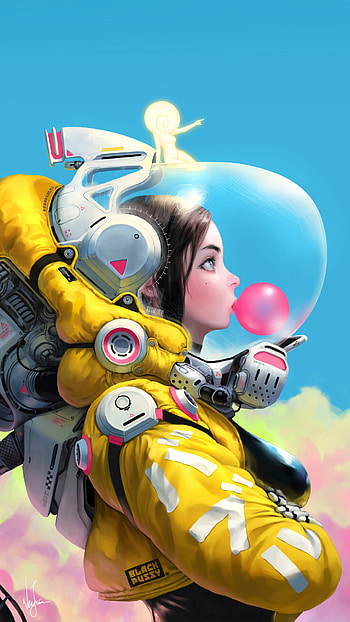 Bubble gum in space, Futuristic and whimsical, Cute and colorful, Galactic bubble-blowing HD phone wallpaper