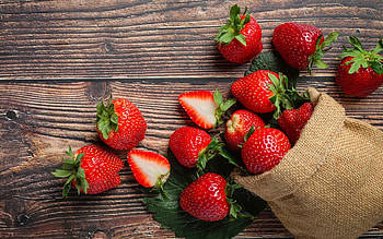 Strawberries, wooden, sack, red HD wallpaper
