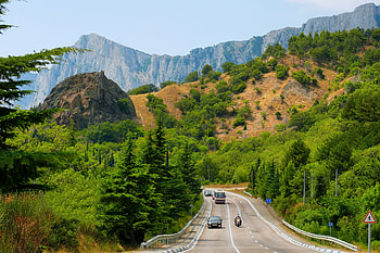 Nature, Trees, Mountains, Road, Crimea HD wallpaper