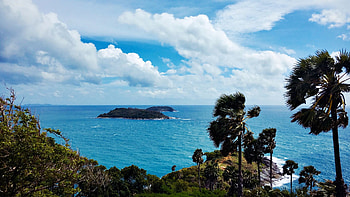 Always windy Promthep Cape, Phuket, Thailand, sea, sky, rocks, coast, clouds HD wallpaper