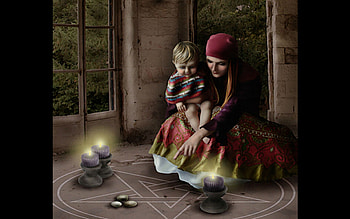 Showing Him Magic, magic, abstract, boy, fantasy, house, candles, woman HD wallpaper