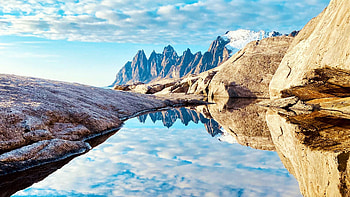 Tungeneset, Senja, Norway, peaks, rocks, lake, reflections, stones, scandinavia, clouds, sky, water HD wallpaper