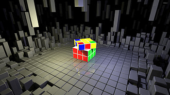 Rubik's Cube on top of gray cubes - 3D - HD wallpaper