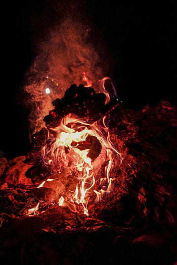 A mesmerizing bonfire with glowing flames illuminating the night. HD phone wallpaper