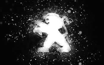 Peugeot white logo, , white neon lights, creative, black abstract background, Peugeot logo, cars brands, Peugeot HD wallpaper