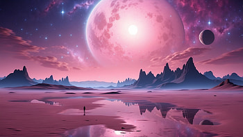 Purple Moon, planet, mountain, night, sky, space HD wallpaper