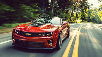 Red chevy, chevrolet, road, speed, red HD wallpaper