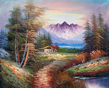 Natures Painted This, color, beautiful, mountains, lake, cabin HD wallpaper