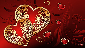 Heart Scroll Gold w Red Gold Heart Sticker - Polyvore HD wallpaper
