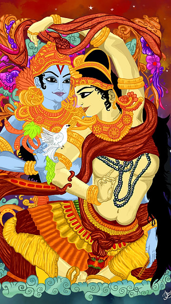 Radha Krishna , Beautiful, Colorful Painting HD phone wallpaper