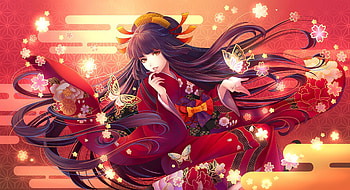 Long hair, anime girl, traditional dress, anime HD wallpaper
