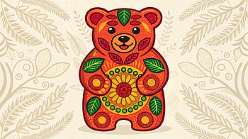 Vibrant Folk-Art Bear, teddy bear, floral HD wallpaper
