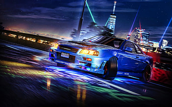 Nissan Skyline, drift, R34, supercars, tuning, Nissan GT-R, Blue Nissan Skyline, japanese cars, Nissan HD wallpaper