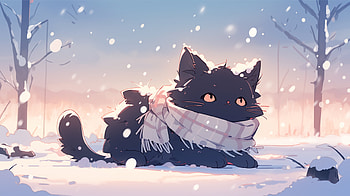 Black Cat in Snowy Winter Wonderland, Black Cat, snow, winter, Animal, cat, winter animals HD wallpaper