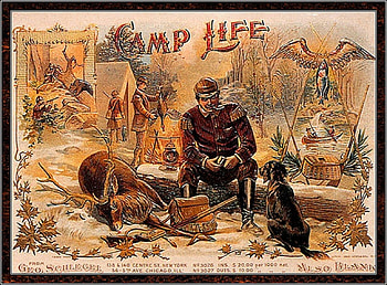 Camp Life, deer, other, hunting, people, cigar box, folk art HD wallpaper