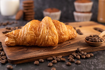 Croissant on wooden board, Coffee beans, Stock , Vecteezy HD wallpaper