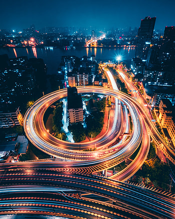 Cities, Night City, City Lights, Skyscrapers, China, Transport Interchange, Interchange, Guangzhou HD phone wallpaper